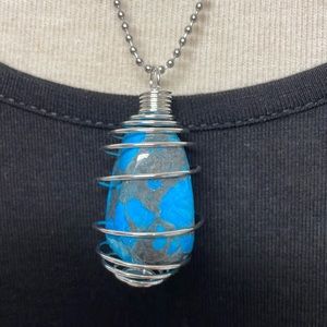 Tumbled Blue Howlite Cage Charm Necklace (5)